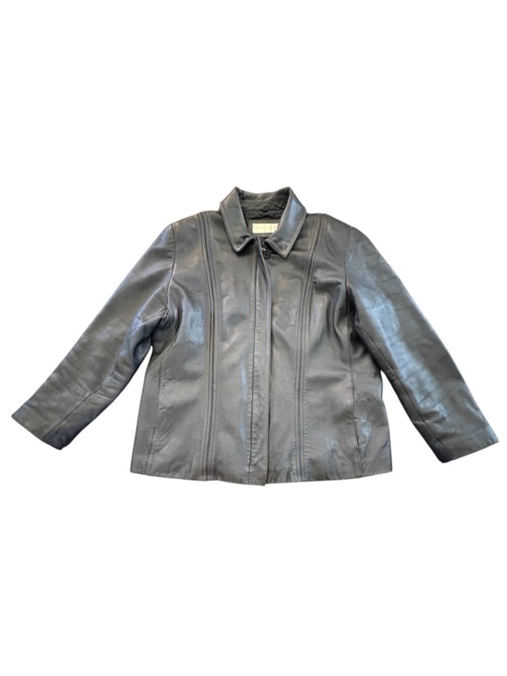 Womens Black Leather Jacket Jones New York 90s Minimalism Boxy Fit Size XL